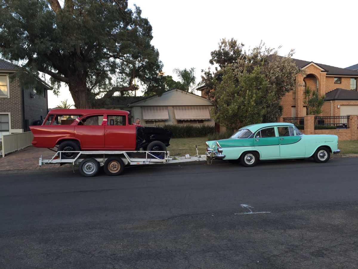 Towing - 1960 FB Holden towing 1962 EK Holden.jpg