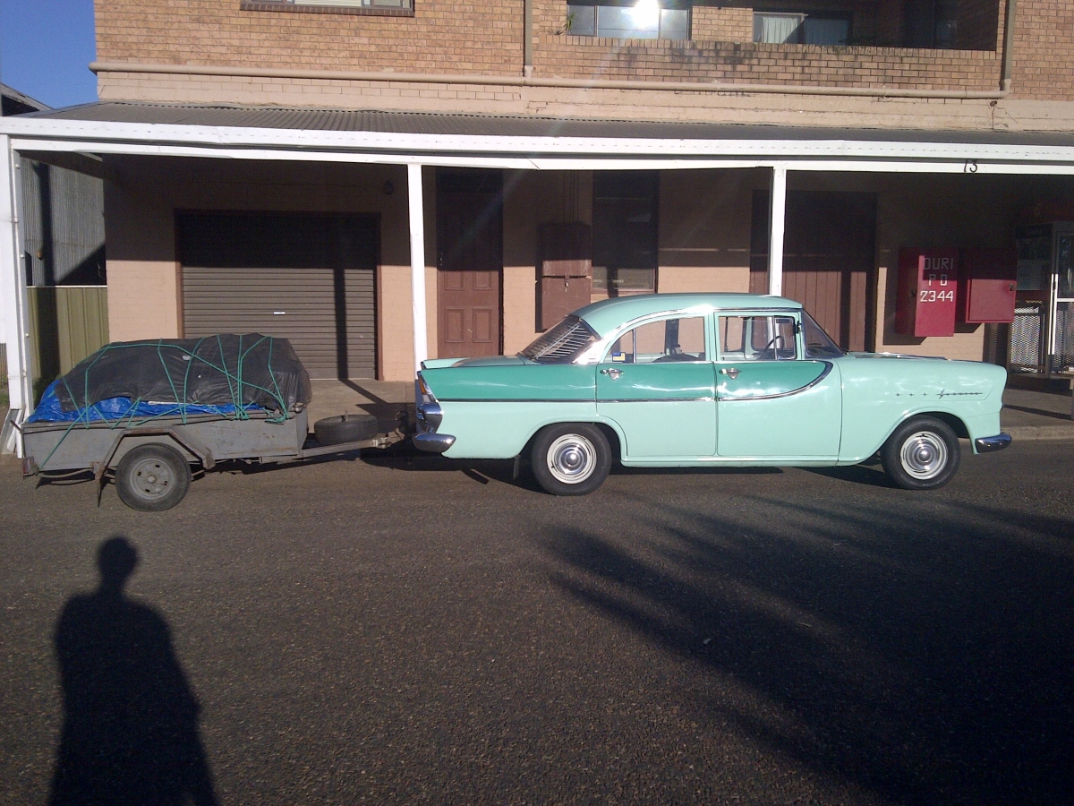 Towing - 1960 FB Holden towing box trailer.jpg